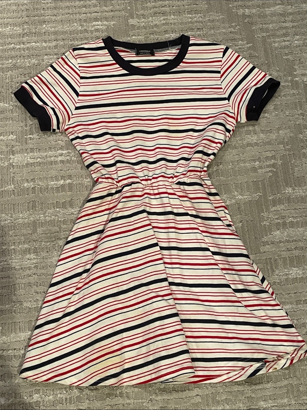 Girls' Red & Navy Striped Short Sleeve Knit Dress